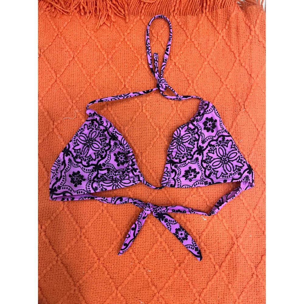 Xhilaration Bikini Top Women Small Purple Good Paisley Triangle Halter Swim